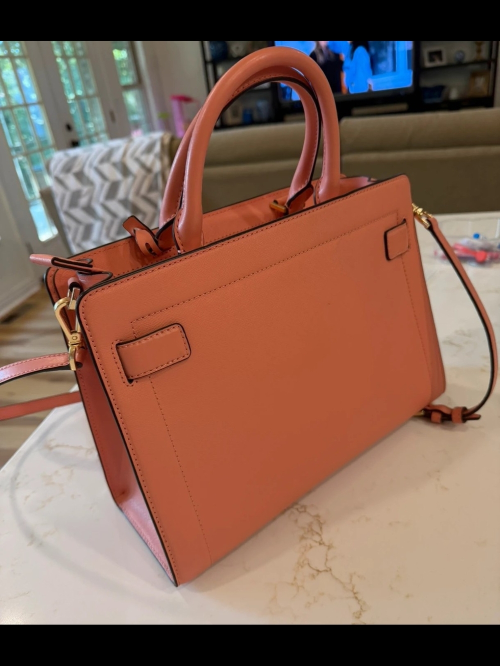 Michael Kors Large Pink Studded Leather Satchel - Picture 2 of 3